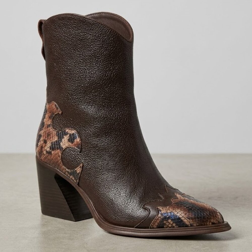 Emanuele Crasto Womens Snakeskin Brown Ankle Boot Size EU38 M US8
